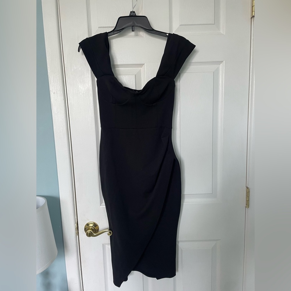 Black off the shoulder dress with corset detail